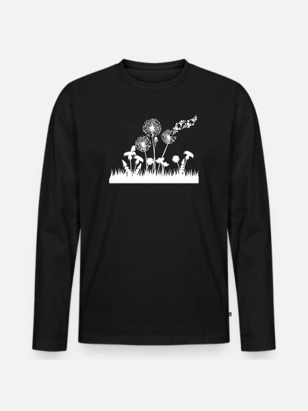 Dandelions silhouette on grass - Men's Premium Organic Long Sleeve Shirt - black