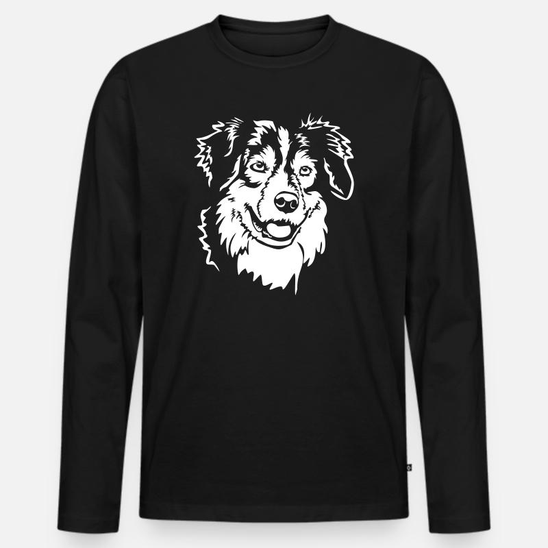 Australian Shepherd Kopf "Black Edition" - Männer Premium Bio Langarmshirt - Schwarz