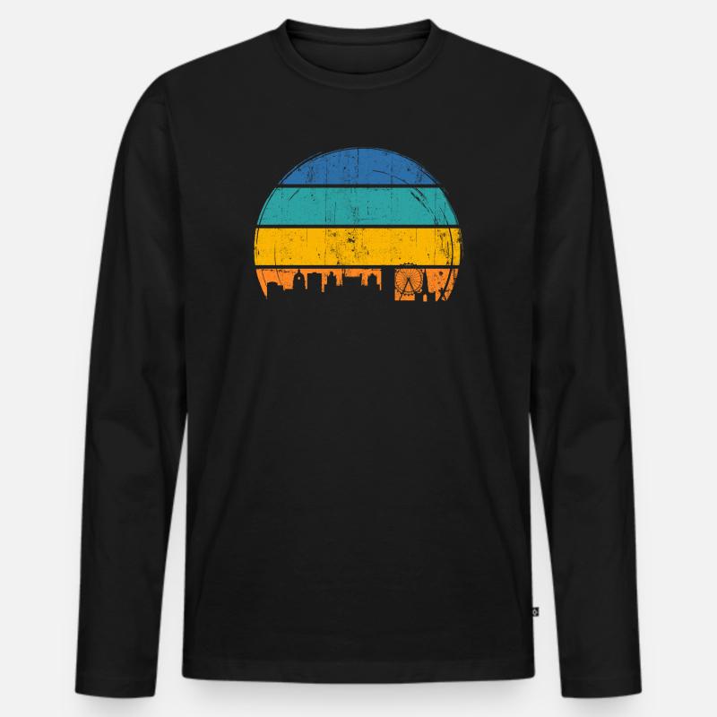 Urbane Sonnenuntergangs-Skyline - Männer Premium Bio Langarmshirt - Schwarz