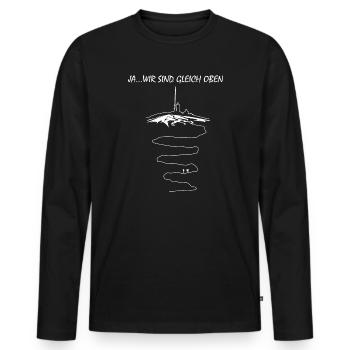 Wandern - Ja, wir sind gleich oben - Brocken Harz - Männer Premium Bio Langarmshirt - Schwarz - Vorne - Nico (187cm)