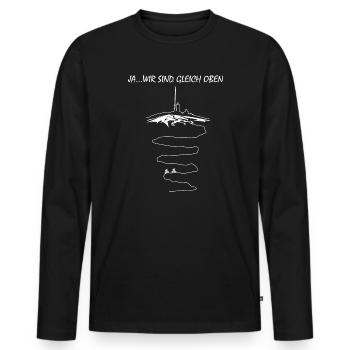 Wir sind gleich oben - Radfahrer, Brocken Harz - Männer Premium Bio Langarmshirt - Schwarz - Vorne - Nico (187cm)