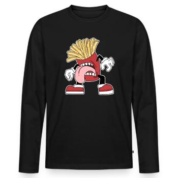 Pommes - Männer Premium Bio Langarmshirt - Schwarz - Vorne - Nico (187cm)