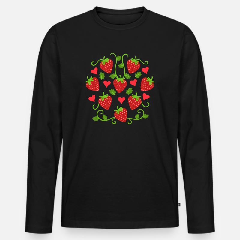 Erdbeeren Erdbeere Obst - Männer Premium Bio Langarmshirt - Schwarz
