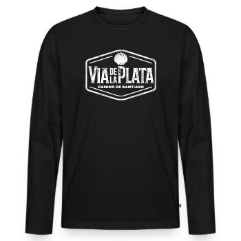 Via de la Plata, le cachet des pèlerins | Chemin de Saint-Jacques - T-shirt manches longues Premium bio Homme - noir - Devant - Nico (187cm)