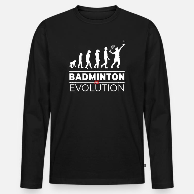 Badminton is evolution - Message Humor Parodie - Männer Premium Bio Langarmshirt - Schwarz