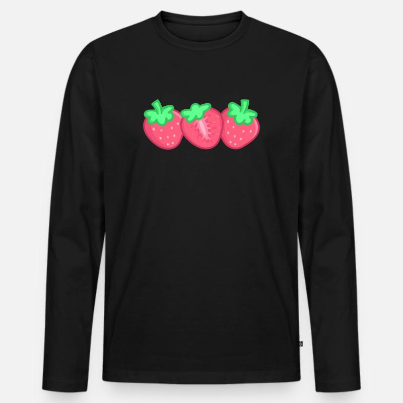 Erdbeeren - Männer Premium Bio Langarmshirt - Schwarz