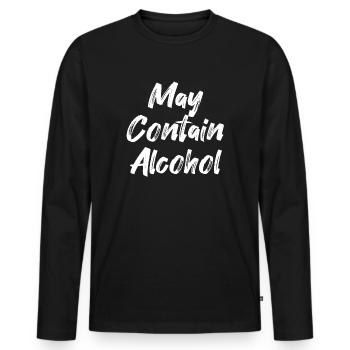 Kann Alkohol enthalten - Männer Premium Bio Langarmshirt - Schwarz - Vorne - Nico (187cm)