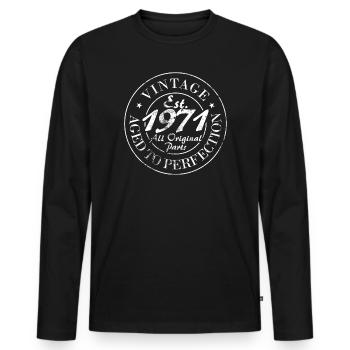 Jahrgang est 1971 - Männer Premium Bio Langarmshirt - Schwarz - Vorne - Nico (187cm)
