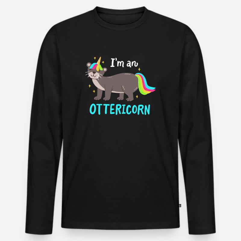 Otter Einhorn - Männer Premium Bio Langarmshirt - Schwarz