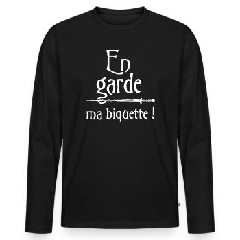 En garde, ma biquette ! Citation série humour - T-shirt manches longues Premium bio Homme - noir - Devant - Nico (187cm)