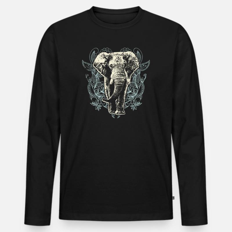 Elefanten-Spitzenblüten - Männer Premium Bio Langarmshirt - Schwarz