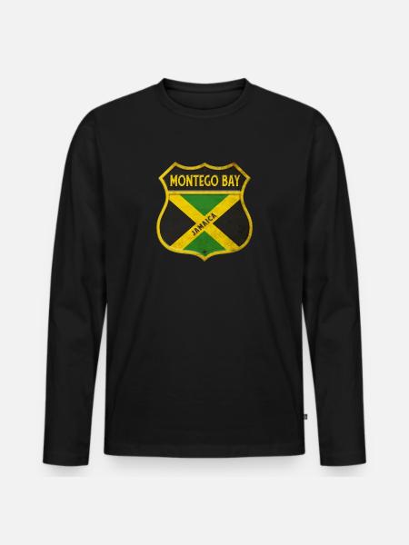 Montego Bay Jamaica Coat of Arms Flags Design - Men's Premium Organic Long Sleeve Shirt - black