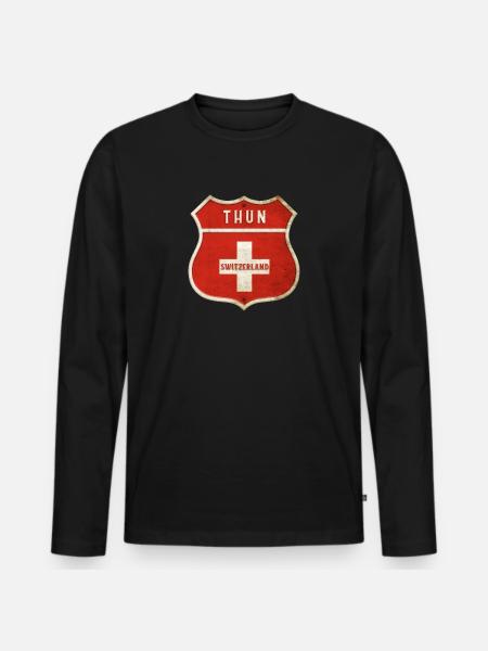 Thoune Suisse Armoiries Drapeaux Design - T-shirt manches longues Premium bio Homme - noir