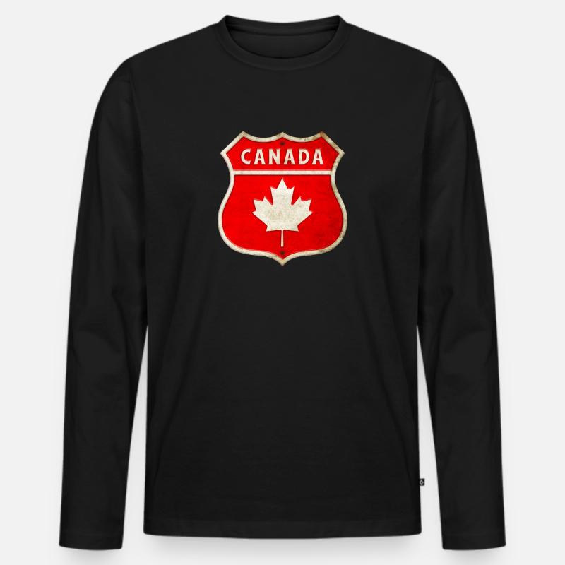 Kanada Wappen Flaggen Design - Männer Premium Bio Langarmshirt - Schwarz