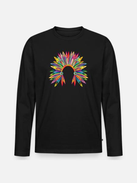 kunterbunter Kopfschmuck eines Häuptlings - Männer Premium Bio Langarmshirt - Schwarz