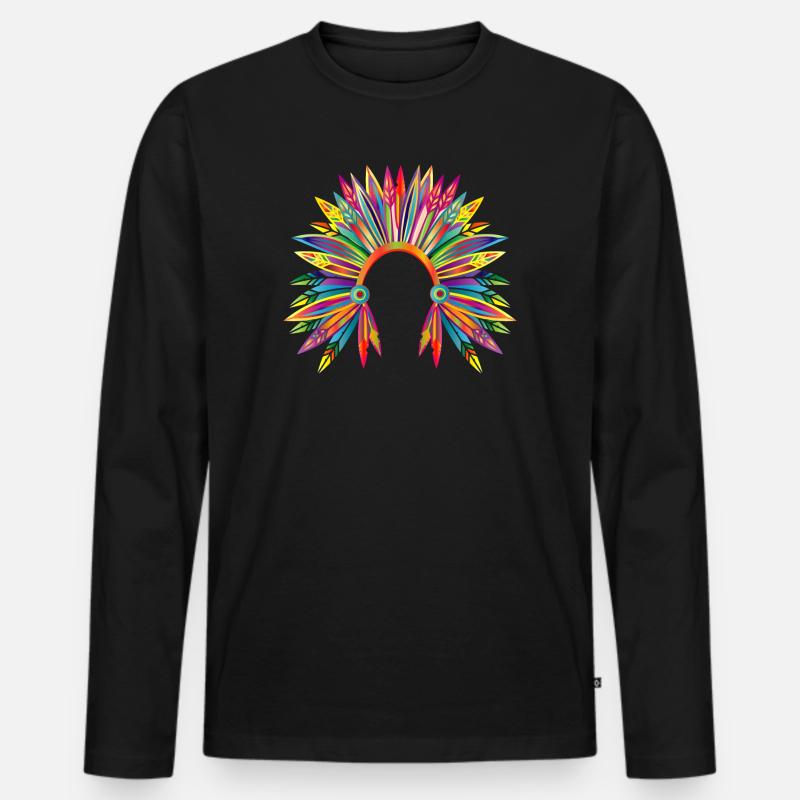 kunterbunter Kopfschmuck eines Häuptlings - Männer Premium Bio Langarmshirt - Schwarz