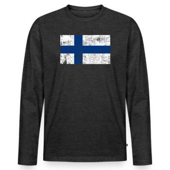 Finnland Flagge Fahne Grunge Retro Vintage - Männer Premium Bio Langarmshirt - Anthrazit meliert - Vorne - Nico (187cm)