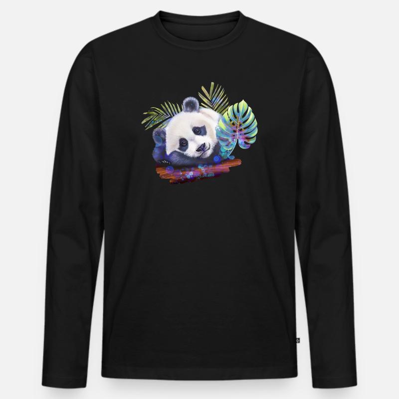Panda - Männer Premium Bio Langarmshirt - Schwarz