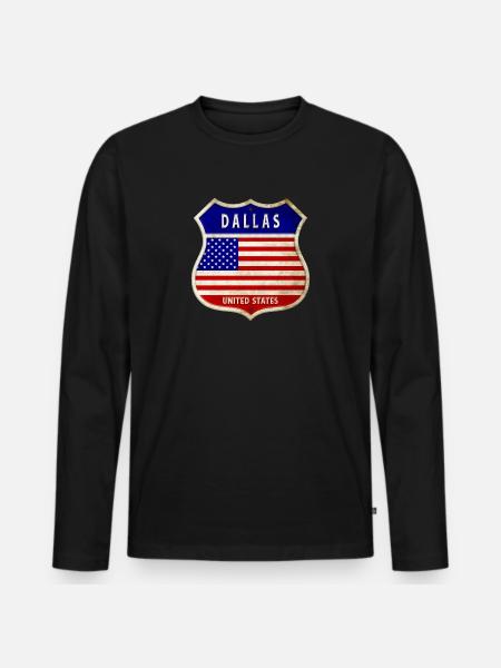 Dallas ÉTATS-UNIS Armoiries Drapeaux - T-shirt manches longues Premium bio Homme - noir