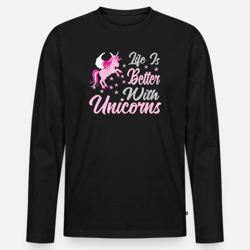 Leben ist besser mit Einhörnern - Männer Premium Bio Langarmshirt - Schwarz