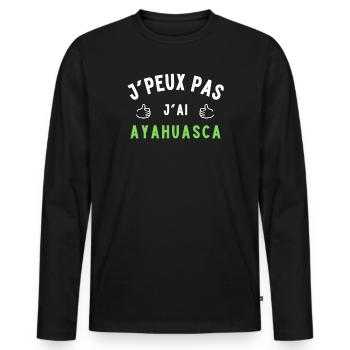 Ayahuasca humour - T-shirt manches longues Premium bio Homme - noir - Devant - Nico (187cm)