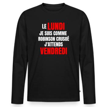 travail, travail humour - T-shirt manches longues Premium bio Homme - noir - Devant - Nico (187cm)