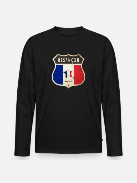 Besançon Frankrijk Wapenschild Vlaggen Ontwerp - Mannen Premium Bio shirt met lange mouwen - zwart