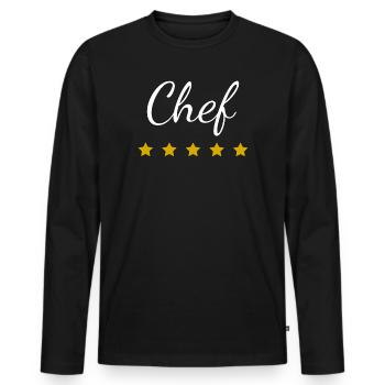 Chef Hôtel 5 étoiles - T-shirt manches longues Premium bio Homme - noir - Devant - Nico (187cm)
