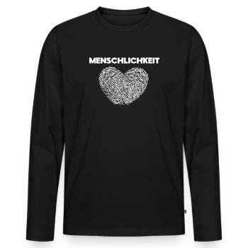Frieden Liebe Menschlichkeit Spruch Herz Pazifist - Männer Premium Bio Langarmshirt - Schwarz - Vorne - Nico (187cm)