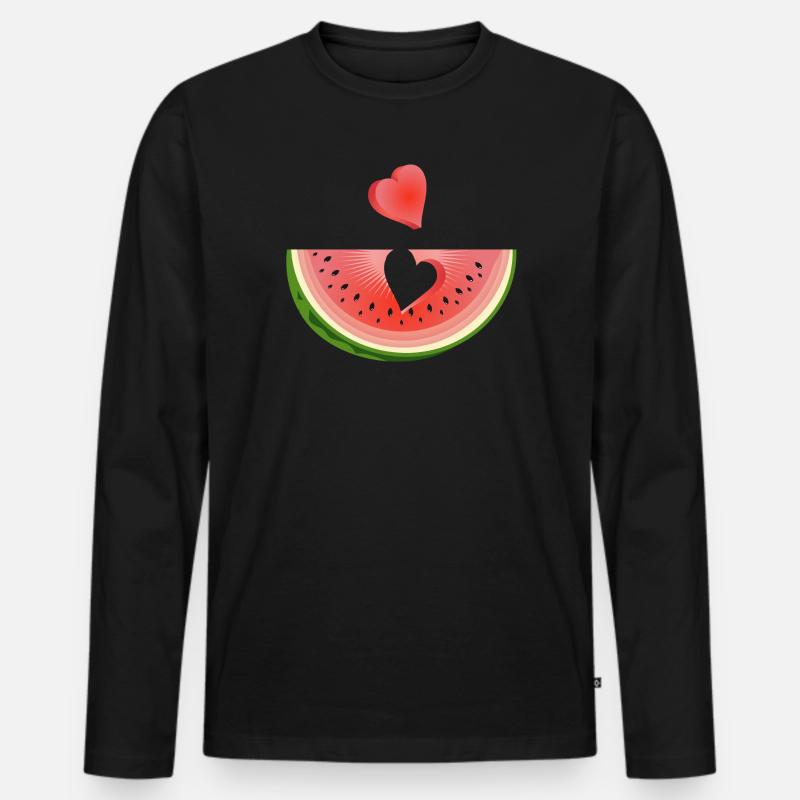 Stück einer Wassermelone mit Herz - Männer Premium Bio Langarmshirt - Schwarz