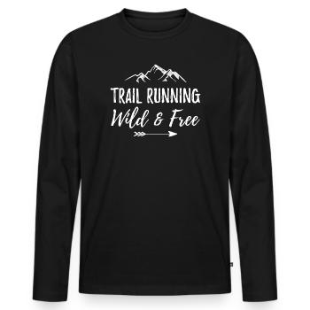 Trailrunning – wild und kostenlos - Männer Premium Bio Langarmshirt - Schwarz - Vorne - Nico (187cm)