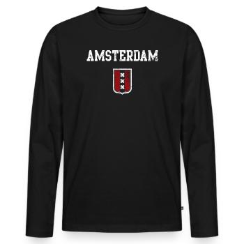Amsterdamer Wappen-Schildmotiv - Männer Premium Bio Langarmshirt - Schwarz - Vorne - Nico (187cm)
