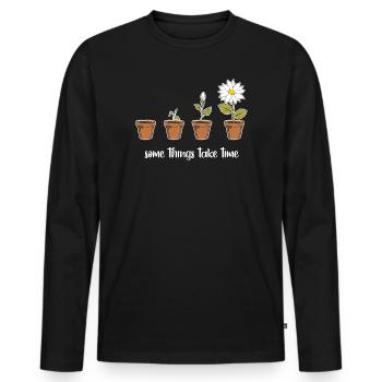 Temps (sombre) - T-shirt manches longues Premium bio Homme - noir - Devant - Nico (187cm)