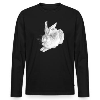 WHITE RABBIT | Snow Hare after Albrecht Dürer - Men's Premium Organic Long Sleeve Shirt - black - Front - Nico (187cm)