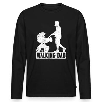 Silhouette de papa marchant avec poussette - T-shirt manches longues Premium bio Homme - noir - Devant - Nico (187cm)