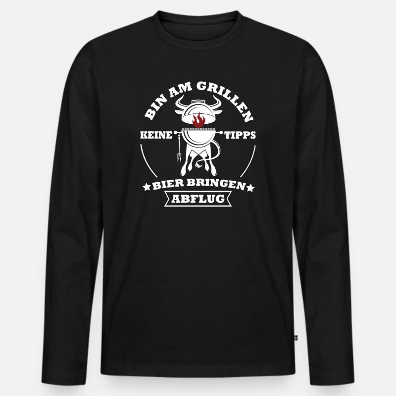 Grillkoch Spruch Logo Mit Kuh BBQ - Männer Premium Bio Langarmshirt - Schwarz