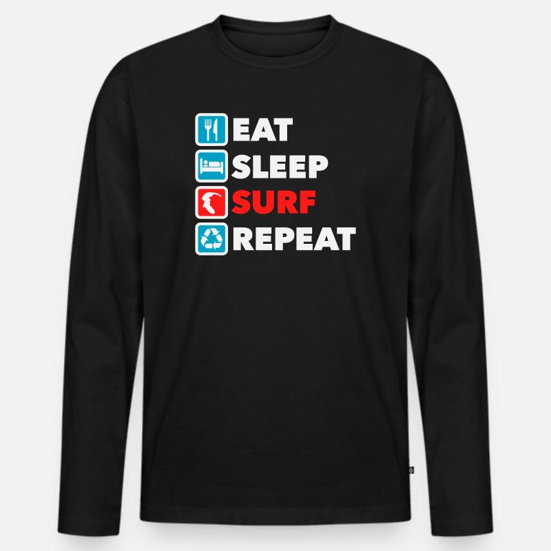 Eat Sleep Surf Repeat - Männer Premium Bio Langarmshirt - Schwarz