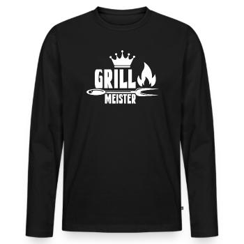 Feuriger Grillmeister mit Krone - Männer Premium Bio Langarmshirt - Schwarz - Vorne - Nico (187cm)