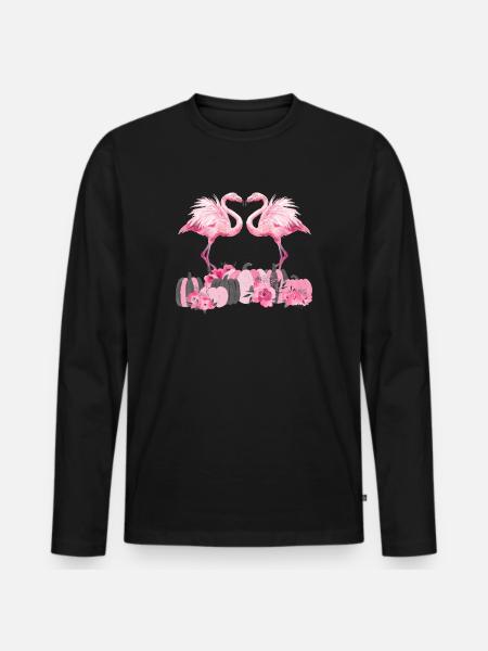 Autumn Flamingo Thanksgiving Pumpkin - Men's Premium Organic Long Sleeve Shirt - black