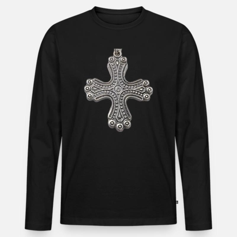 Kalevala Silberkreuz - Männer Premium Bio Langarmshirt - Schwarz