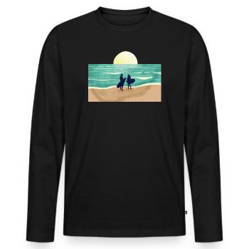 Surfeur au coucher du soleil d’été - T-shirt manches longues Premium bio Homme - noir - Devant - Nico (187cm)