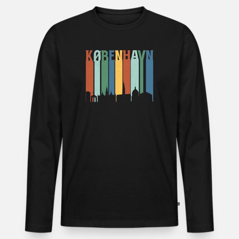København Neon Skyline Muster - Männer Premium Bio Langarmshirt - Schwarz