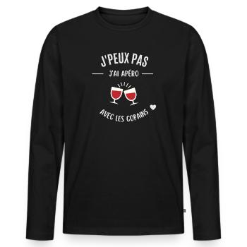 Je peux pas j'ai apéro avec les copains - T-shirt manches longues Premium bio Homme - noir - Devant - Nico (187cm)