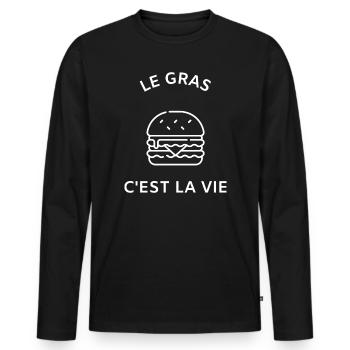 Le gras c'est la vie - T-shirt manches longues Premium bio Homme - noir - Devant - Nico (187cm)
