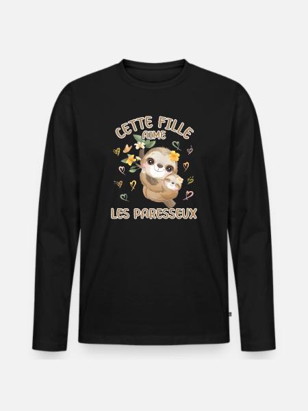Dieses Mädchen Liebt Faultiere - Männer Premium Bio Langarmshirt - Schwarz