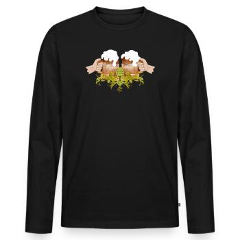 two filled beer mugs To toast Cheers - Men's Premium Organic Long Sleeve Shirt - black - Front - Nico (187cm)