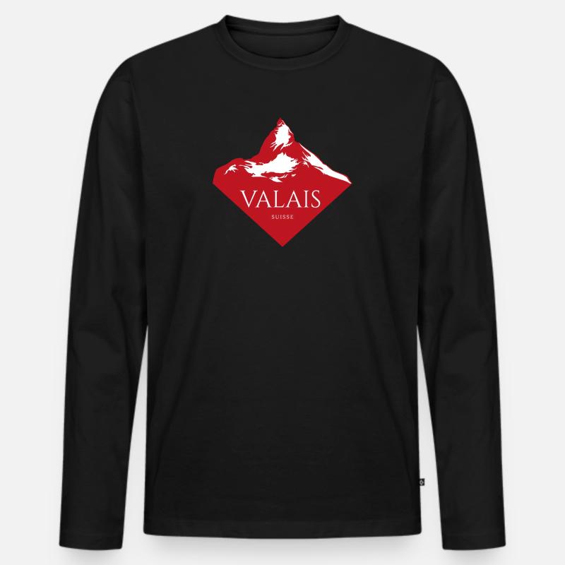 Valais Bergspitze Rot Logo - Männer Premium Bio Langarmshirt - Schwarz