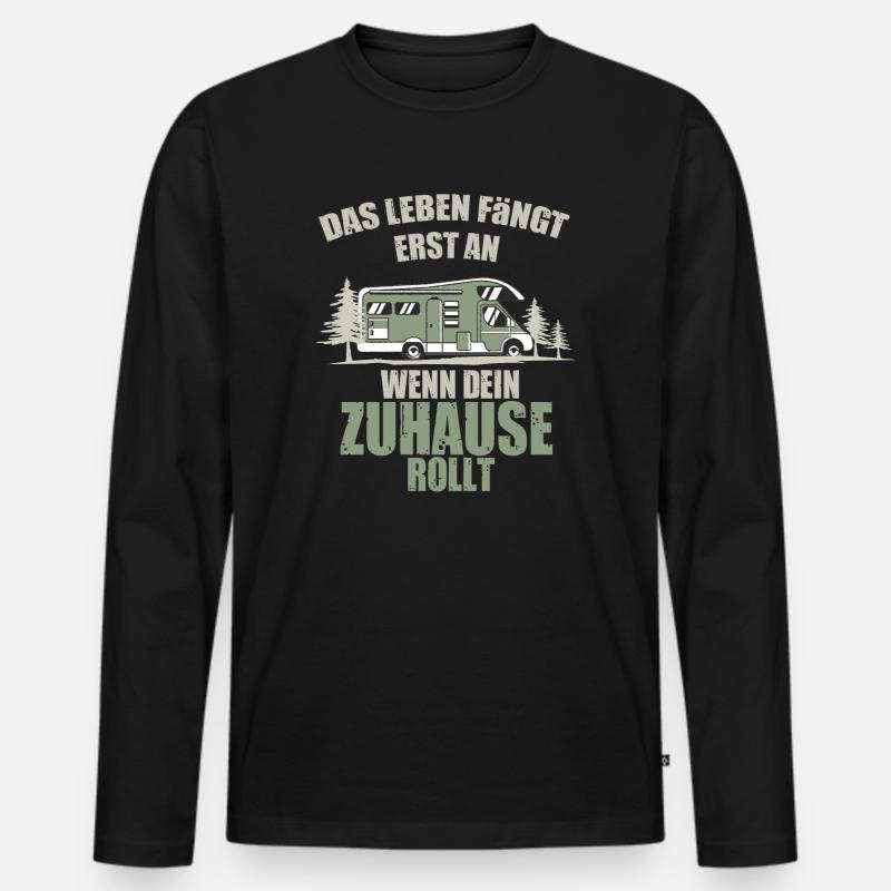 Leben fängt an, wenn Zuhause rollt - Männer Premium Bio Langarmshirt - Schwarz