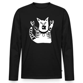 Chat Heavy Metal - T-shirt manches longues Premium bio Homme - noir - Devant - Nico (187cm)