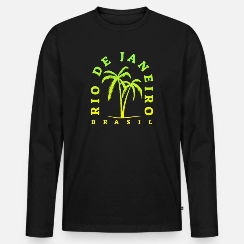 Rio Palm Neon Brasil - Männer Premium Bio Langarmshirt - Schwarz